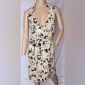 Diane von Furstenberg sleeveless wrap dress size 2 coral reef brown ivory